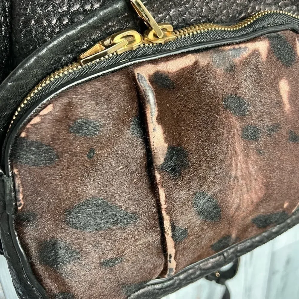 Alexander Wang Black Embossed Leather & Calf Hair Studded Backpack Bag Luxurious
